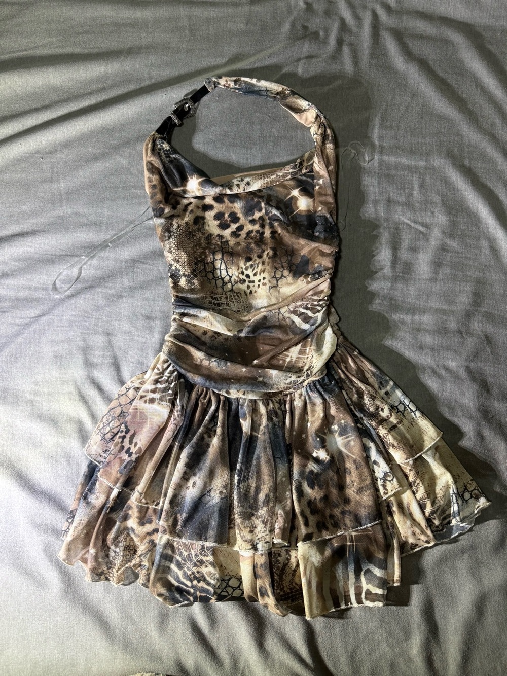 Animal Print Halter Mini Dress in Brown